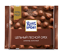 Шоколад "Ritter Sport"  Extra Nut молочный с цельным обжаренным орехом 100гр
